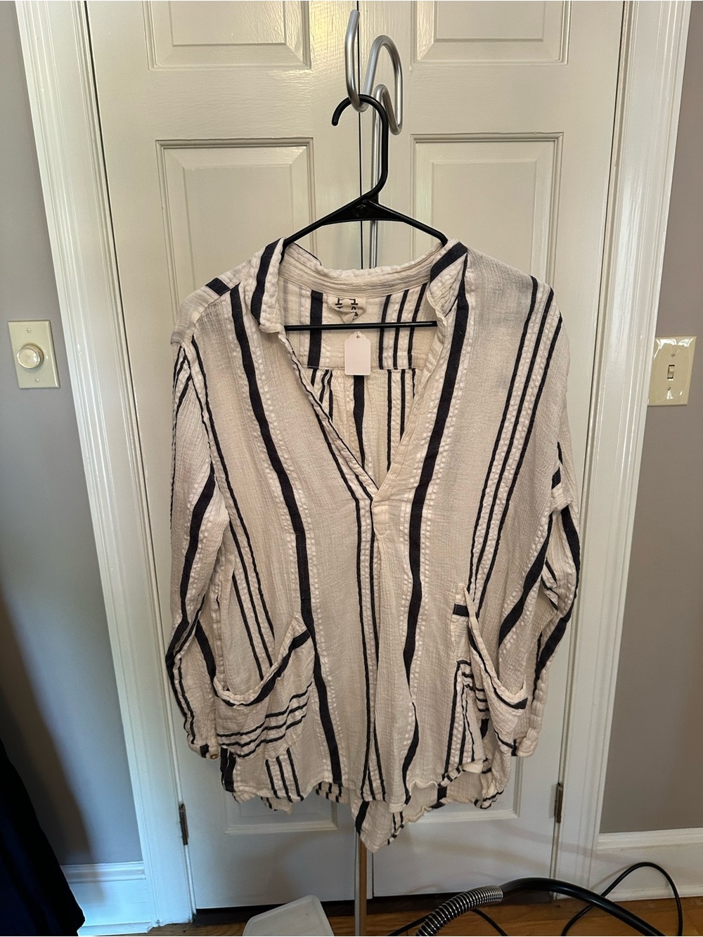 PPLA Cream and Black Striped V-Neck Tunic